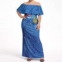 Tuvalu Heritage Off Shoulder Maxi Dress Map of the Islands and Polynesia Pattern