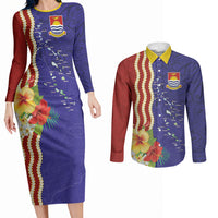 Kiribati Heritage Couples Matching Long Sleeve Bodycon Dress and Long Sleeve Button Shirt Map of the Islands and Polynesia Pattern