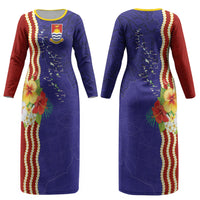 Kiribati Heritage Couples Matching Long Sleeve Bodycon Dress and Long Sleeve Button Shirt Map of the Islands and Polynesia Pattern