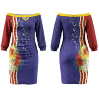 Kiribati Heritage Couples Matching Off The Shoulder Long Sleeve Dress and Hawaiian Shirt Map of the Islands and Polynesia Pattern
