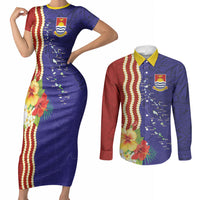 Kiribati Heritage Couples Matching Short Sleeve Bodycon Dress and Long Sleeve Button Shirt Map of the Islands and Polynesia Pattern