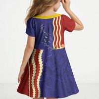 Kiribati Heritage Kid Short Sleeve Dress Map of the Islands and Polynesia Pattern