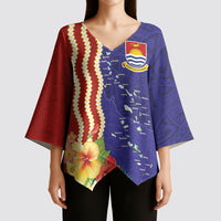 Kiribati Heritage Kimono Sleeve Blouse Map of the Islands and Polynesia Pattern