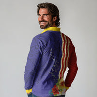 Kiribati Heritage Long Sleeve Polo Shirt Map of the Islands and Polynesia Pattern