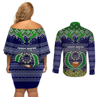 Personalised Pohnpei State Christmas Couples Matching Off Shoulder Short Dress and Long Sleeve Button Shirts Coat of Arms Beautiful Merry Xmas Snowflake LT03 - Polynesian Pride