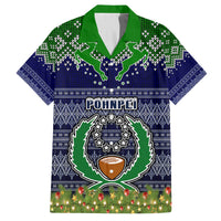 Personalised Pohnpei State Christmas Family Matching Off Shoulder Short Dress and Hawaiian Shirt Coat of Arms Beautiful Merry Xmas Snowflake LT03 Dad's Shirt - Short Sleeve Blue - Polynesian Pride