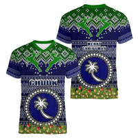 chuuk-state-christmas-women-v-neck-t-shirt-coat-of-arms-beautiful-merry-xmas-snowflake