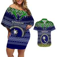 personalised-chuuk-state-christmas-couples-matching-off-shoulder-short-dress-and-hawaiian-shirt-coat-of-arms-beautiful-merry-xmas-snowflake