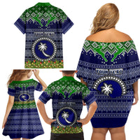 Personalised Chuuk State Christmas Family Matching Off Shoulder Short Dress and Hawaiian Shirt Coat of Arms Beautiful Merry Xmas Snowflake LT03 - Polynesian Pride
