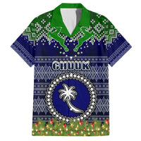 Personalised Chuuk State Christmas Family Matching Off Shoulder Short Dress and Hawaiian Shirt Coat of Arms Beautiful Merry Xmas Snowflake LT03 Dad's Shirt - Short Sleeve Blue - Polynesian Pride