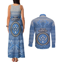 Kosrae Christmas Couples Matching Tank Maxi Dress and Long Sleeve Button Shirts Coat of Arms Beautiful Merry Xmas Snowflake LT03 - Polynesian Pride