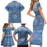 Kosrae Christmas Family Matching Short Sleeve Bodycon Dress and Hawaiian Shirt Coat of Arms Beautiful Merry Xmas Snowflake LT03 - Polynesian Pride