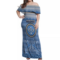 Kosrae Christmas Off Shoulder Maxi Dress Coat of Arms Beautiful Merry Xmas Snowflake LT03 Women Blue - Polynesian Pride