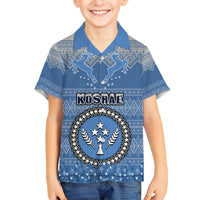 Personalised Kosrae Christmas Family Matching Off Shoulder Short Dress and Hawaiian Shirt Coat of Arms Beautiful Merry Xmas Snowflake LT03 Son's Shirt Blue - Polynesian Pride