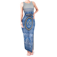 Personalised Kosrae Christmas Tank Maxi Dress Coat of Arms Beautiful Merry Xmas Snowflake LT03 Women Blue - Polynesian Pride