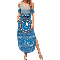 Personalised Yap Christmas Summer Maxi Dress Coat of Arms Beautiful Merry Xmas Snowflake LT03 Women Blue - Polynesian Pride