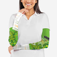 Personalised Cook Islands Va'a Race Arm Sleeves Te Tatau Tattoos Sporty Style Green-White Color - Polynesian Pride