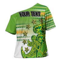 Personalised Cook Islands Va'a Race Cross Shoulder Shirt Te Tatau Tattoos Sporty Style Green-White Color LT03 - Polynesian Pride