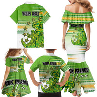Personalised Cook Islands Va'a Race Family Matching Mermaid Dress and Hawaiian Shirt Te Tatau Tattoos Sporty Style Green-White Color - Polynesian Pride