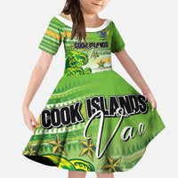 Personalised Cook Islands Va'a Race Family Matching Short Sleeve Bodycon Dress and Hawaiian Shirt Te Tatau Tattoos Sporty Style Green-White Color - Polynesian Pride