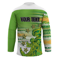 Personalised Cook Islands Va'a Race Hockey Jersey Te Tatau Tattoos Sporty Style Green-White Color - Polynesian Pride