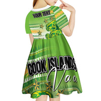 Personalised Cook Islands Va'a Race Kid Short Sleeve Dress Te Tatau Tattoos Sporty Style Green-White Color - Polynesian Pride