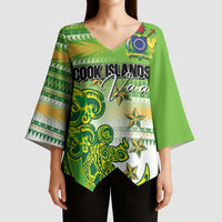 Personalised Cook Islands Va'a Race Kimono Sleeve Blouse Te Tatau Tattoos Sporty Style Green-White Color - Polynesian Pride