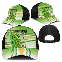 Cook Islands Va'a Race Mesh Trucker Cap Te Tatau Tattoos Sporty Style Green-White Color LT03 - Polynesian Pride