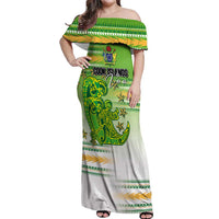 Personalised Cook Islands Va'a Race Off Shoulder Maxi Dress Te Tatau Tattoos Sporty Style Green-White Color - Polynesian Pride