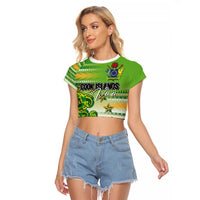 Personalised Cook Islands Va'a Race Raglan Cropped T Shirt Te Tatau Tattoos Sporty Style Green-White Color - Polynesian Pride