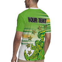 Personalised Cook Islands Va'a Race Rugby Jersey Te Tatau Tattoos Sporty Style Green-White Color - Polynesian Pride