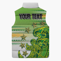 Personalised Cook Islands Va'a Race Sleeveless Puffer Jacket Te Tatau Tattoos Sporty Style Green-White Color - Polynesian Pride