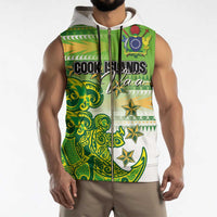 Personalised Cook Islands Va'a Race Sleeveless Zip Hoodie Te Tatau Tattoos Sporty Style Green-White Color - Polynesian Pride