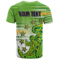 Personalised Cook Islands Va'a Race T Shirt Te Tatau Tattoos Sporty Style Green-White Color - Polynesian Pride