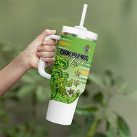 Personalised Cook Islands Va'a Race Tumbler With Handle Te Tatau Tattoos Sporty Style Green-White Color - Polynesian Pride