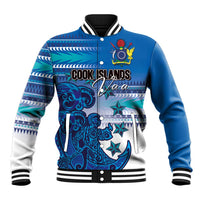 Personalised Cook Islands Va'a Race Baseball Jacket Te Tatau Tattoos Sporty Style Light Blue Color - Polynesian Pride