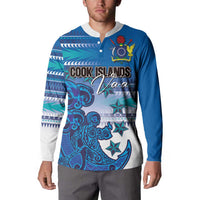 Personalised Cook Islands Va'a Race Button Sweatshirt Te Tatau Tattoos Sporty Style Light Blue Color - Polynesian Pride