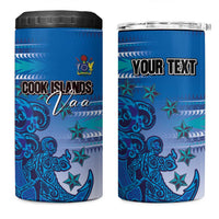 Personalised Cook Islands Va'a Race 4 in 1 Can Cooler Tumbler Te Tatau Tattoos Sporty Style Light Blue Color - Polynesian Pride