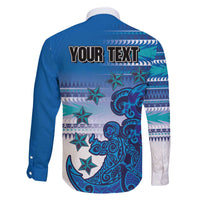 Personalised Cook Islands Va'a Race Family Matching Off The Shoulder Long Sleeve Dress and Hawaiian Shirt Te Tatau Tattoos Sporty Style Light Blue Color - Polynesian Pride
