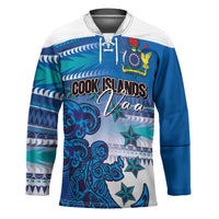 Personalised Cook Islands Va'a Race Hockey Jersey Te Tatau Tattoos Sporty Style Light Blue Color - Polynesian Pride