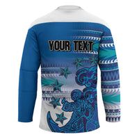 Personalised Cook Islands Va'a Race Hockey Jersey Te Tatau Tattoos Sporty Style Light Blue Color - Polynesian Pride