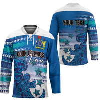 Personalised Cook Islands Va'a Race Hockey Jersey Te Tatau Tattoos Sporty Style Light Blue Color - Polynesian Pride