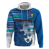 Personalised Cook Islands Va'a Race Hoodie Te Tatau Tattoos Sporty Style Light Blue Color - Polynesian Pride