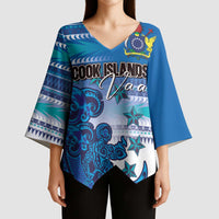 Personalised Cook Islands Va'a Race Kimono Sleeve Blouse Te Tatau Tattoos Sporty Style Light Blue Color - Polynesian Pride