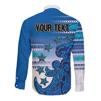 Personalised Cook Islands Va'a Race Long Sleeve Button Shirt Te Tatau Tattoos Sporty Style Light Blue Color - Polynesian Pride