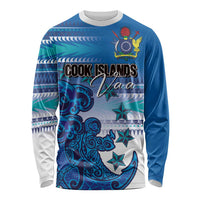 Personalised Cook Islands Va'a Race Long Sleeve Shirt Te Tatau Tattoos Sporty Style Light Blue Color - Polynesian Pride
