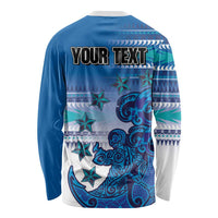 Personalised Cook Islands Va'a Race Long Sleeve Shirt Te Tatau Tattoos Sporty Style Light Blue Color - Polynesian Pride