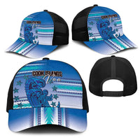Cook Islands Va'a Race Mesh Trucker Cap Te Tatau Tattoos Sporty Style Light Blue Color - Polynesian Pride