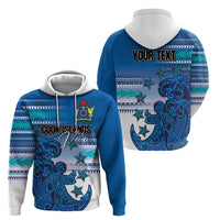 Personalised Cook Islands Va'a Race Zip Hoodie Te Tatau Tattoos Sporty Style Light Blue Color - Polynesian Pride
