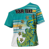Personalised Cook Islands Va'a Race Cross Shoulder Shirt Te Tatau Tattoos Sporty Style Turquoise Color - Polynesian Pride